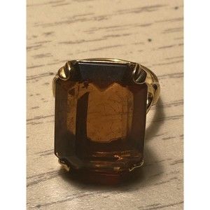 Vintage Avon Smokey Topaz Rhinestone Gold Tone Ring Size 6